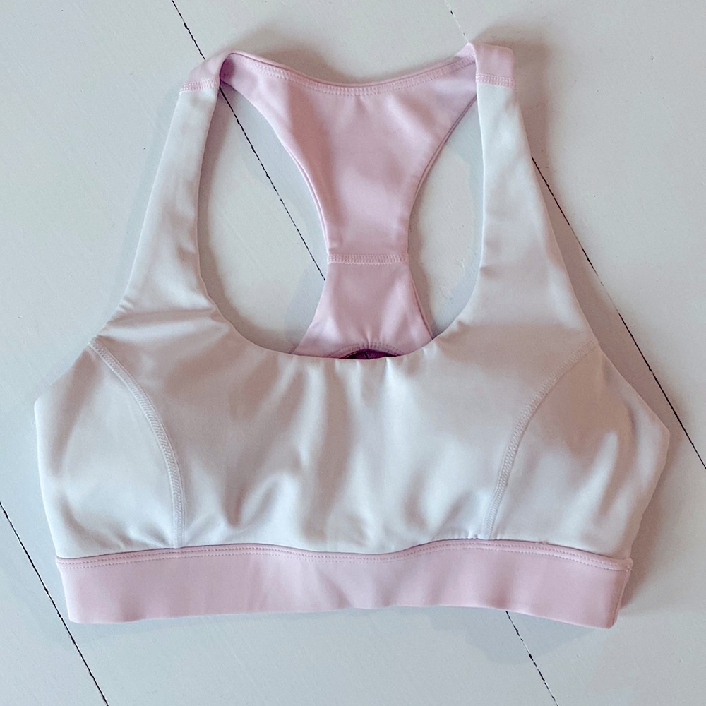 Lovewave Candace Sports Bra in White & Peach Pink, size: S